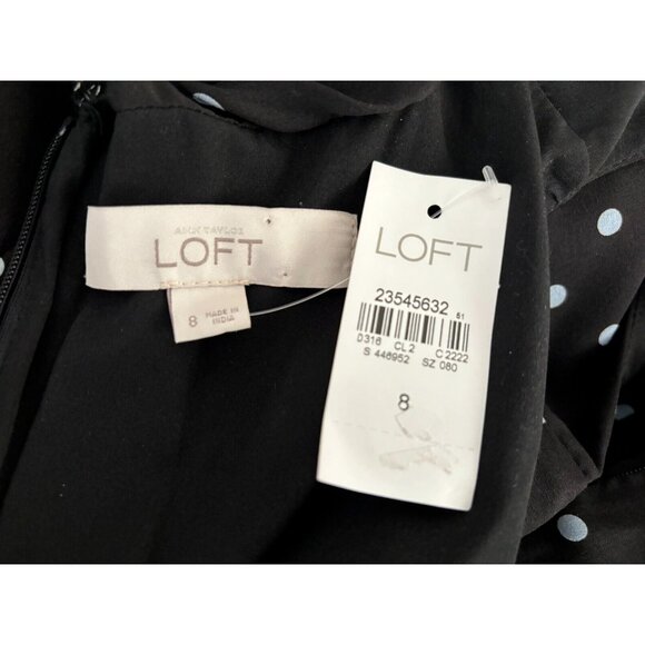 LOFT Dress Size 8 Sleeveless Blouson Polka Dot Chiffon Knit Skirt Black NWT - Picture 3 of 8